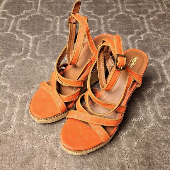 MOSSIMO CORAL ORANGE ESPADRILLE SANDALS WOMENS SIZE 7.5 WEDGE 4.5 INCH HEEL - Picture 4 of 13